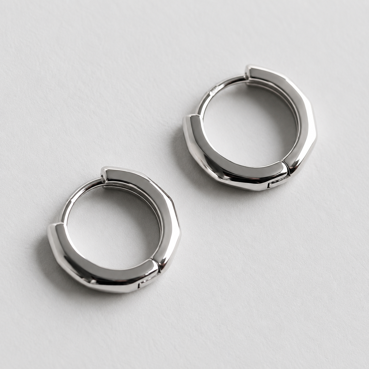 Berlo Heritage — 925 Silver Rhodium Geometric Huggie Earrings