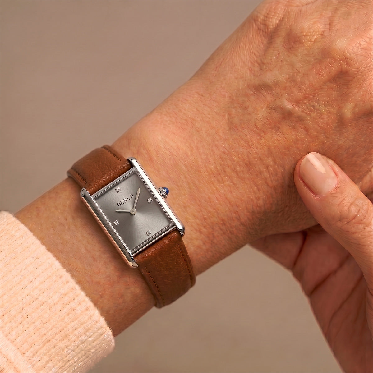 Berlo Tank dial with four set lab-grown diamonds