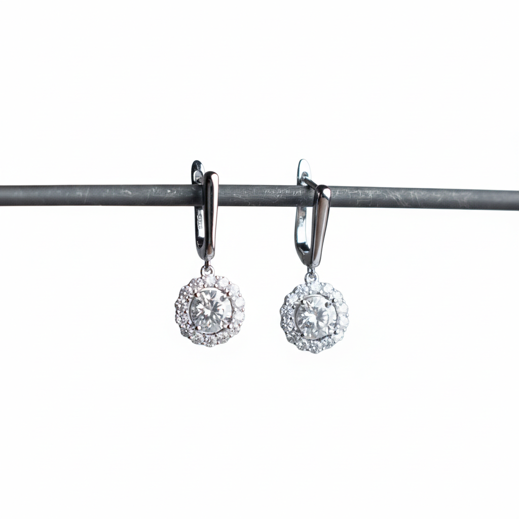 Berlo Heritage — 14K Gold Vermeil Moissanite Halo Drop Earrings