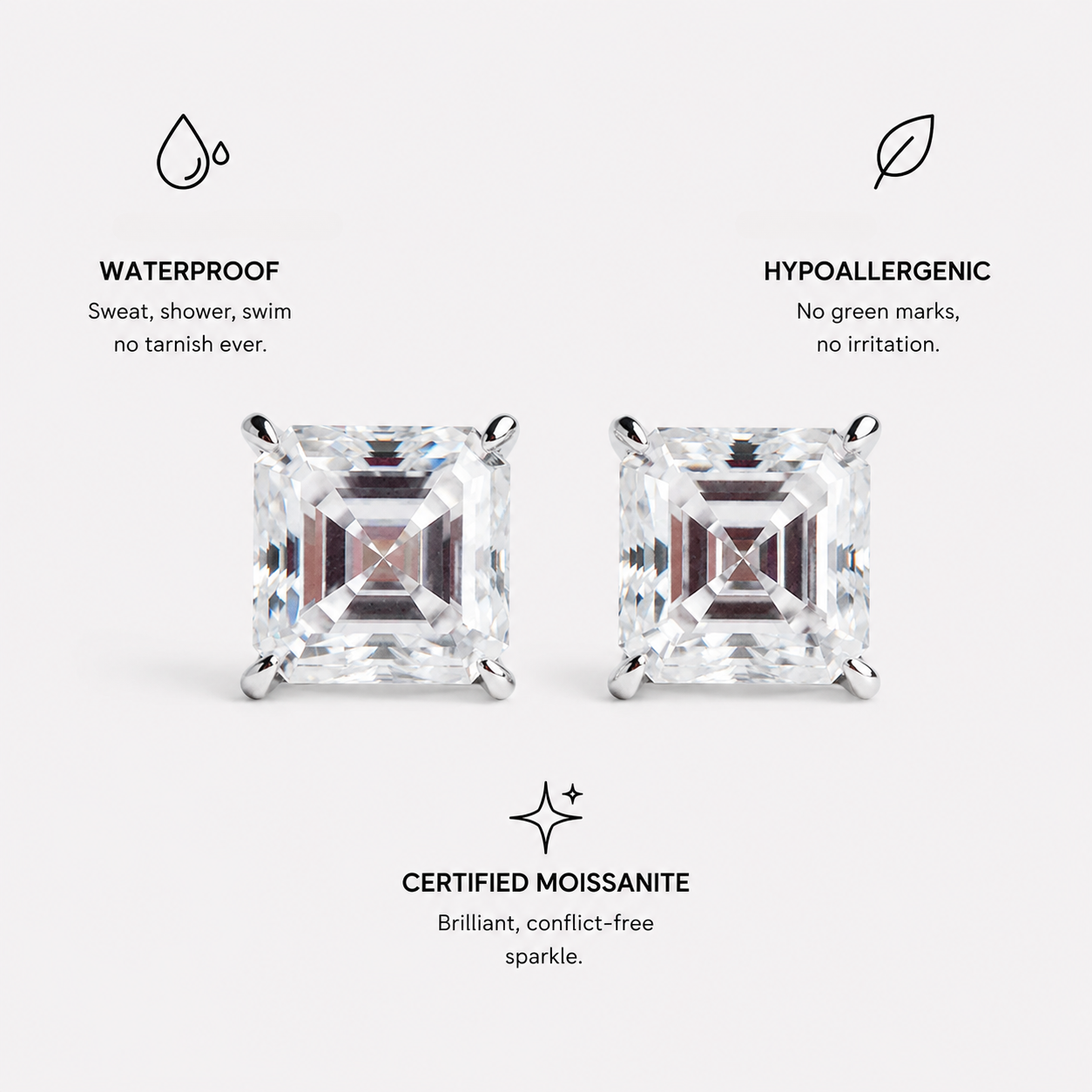 Berlo Heritage — 925 Silver Rhodium Moissanite Solitaire Stud Earrings