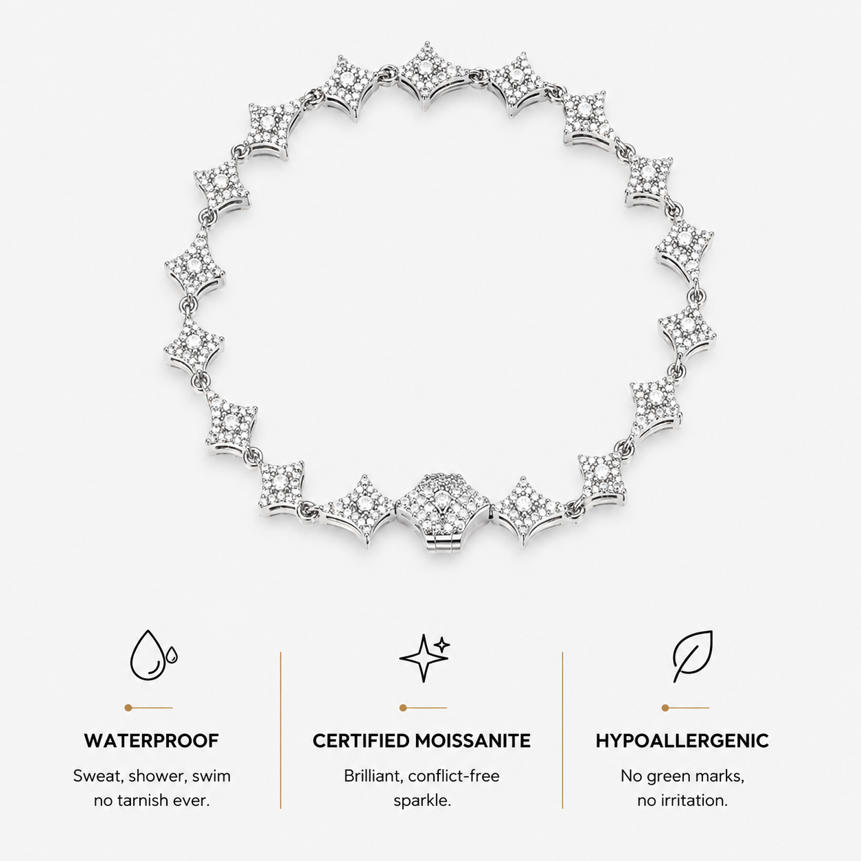 Berlo Heritage — 925 Silver Rhodium Star Link Bracelet