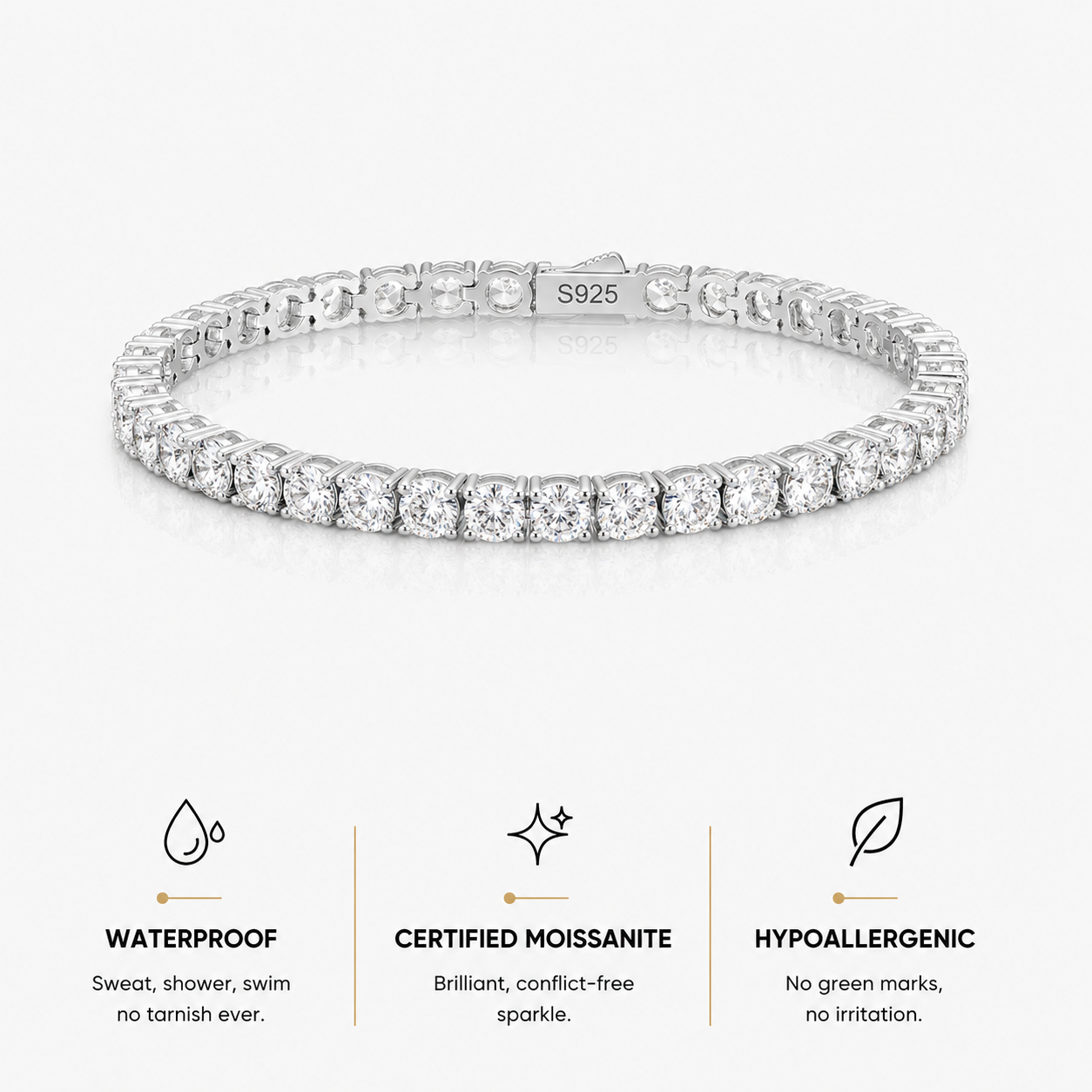 Berlo Heritage — 925 Silver Rhodium Moissanite Tennis Bracelet