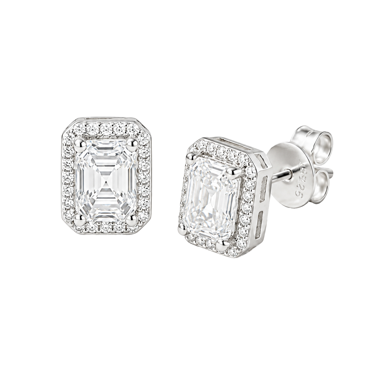 Berlo Heritage — 925 Silver Rhodium Baguette Moissanite Stud Earrings