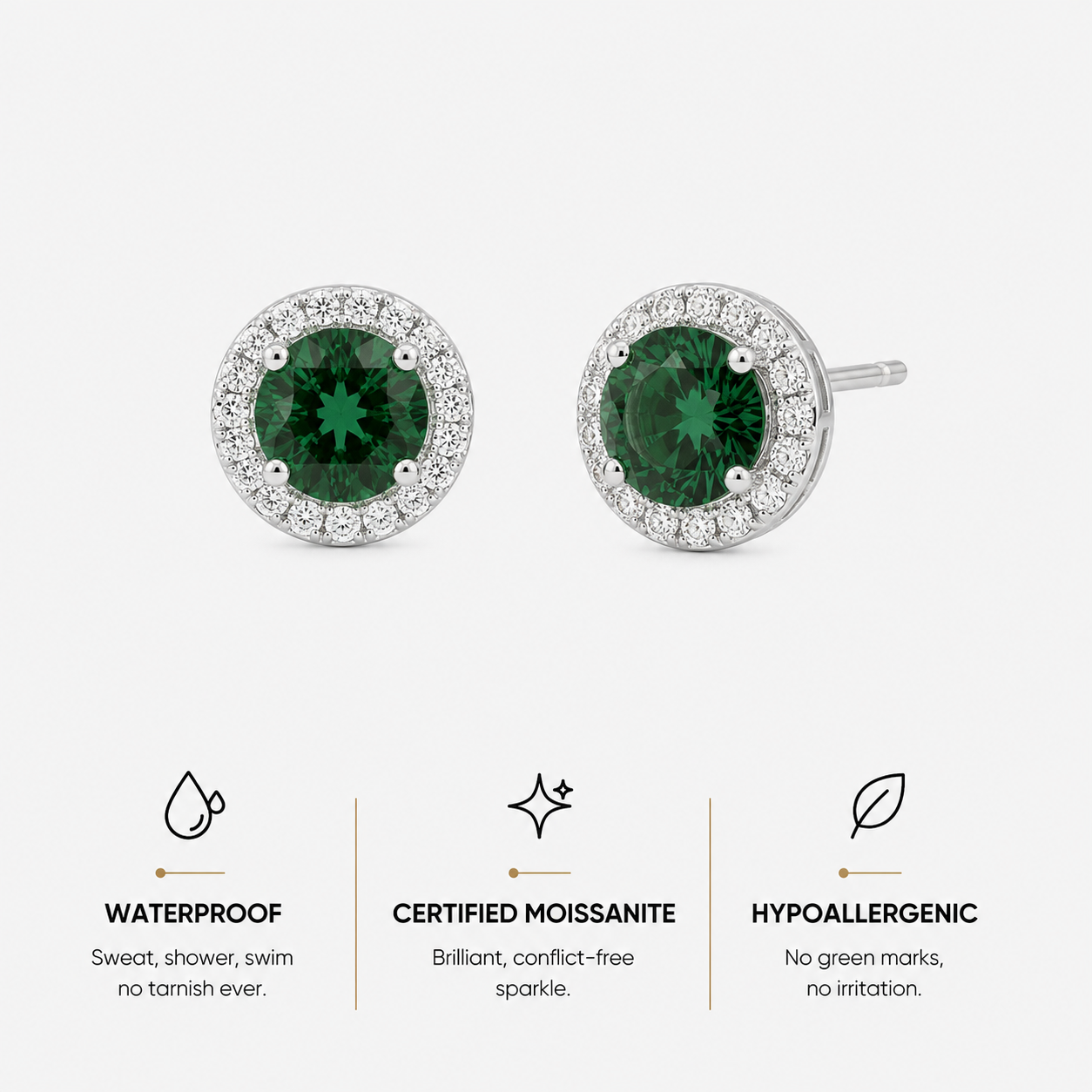 Berlo Heritage — 925 Silver Rhodium Moissanite Halo Ear Stud