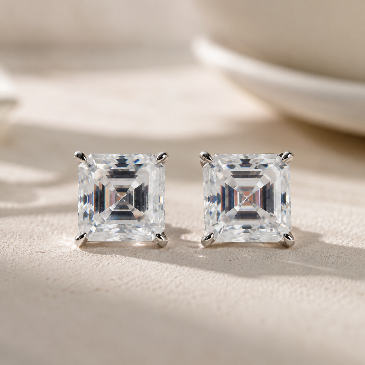 Berlo Heritage — 925 Silver Rhodium Moissanite Solitaire Stud Earrings