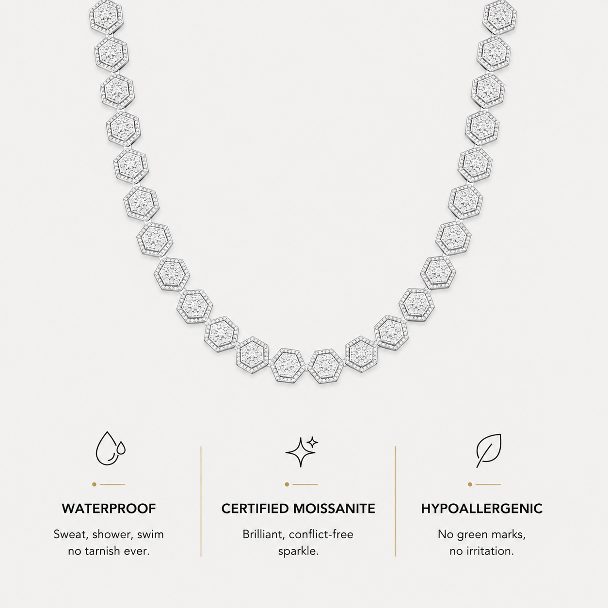 Berlo Heritage — 925 Silver Rhodium Moissanite Geometric Tennis Necklace