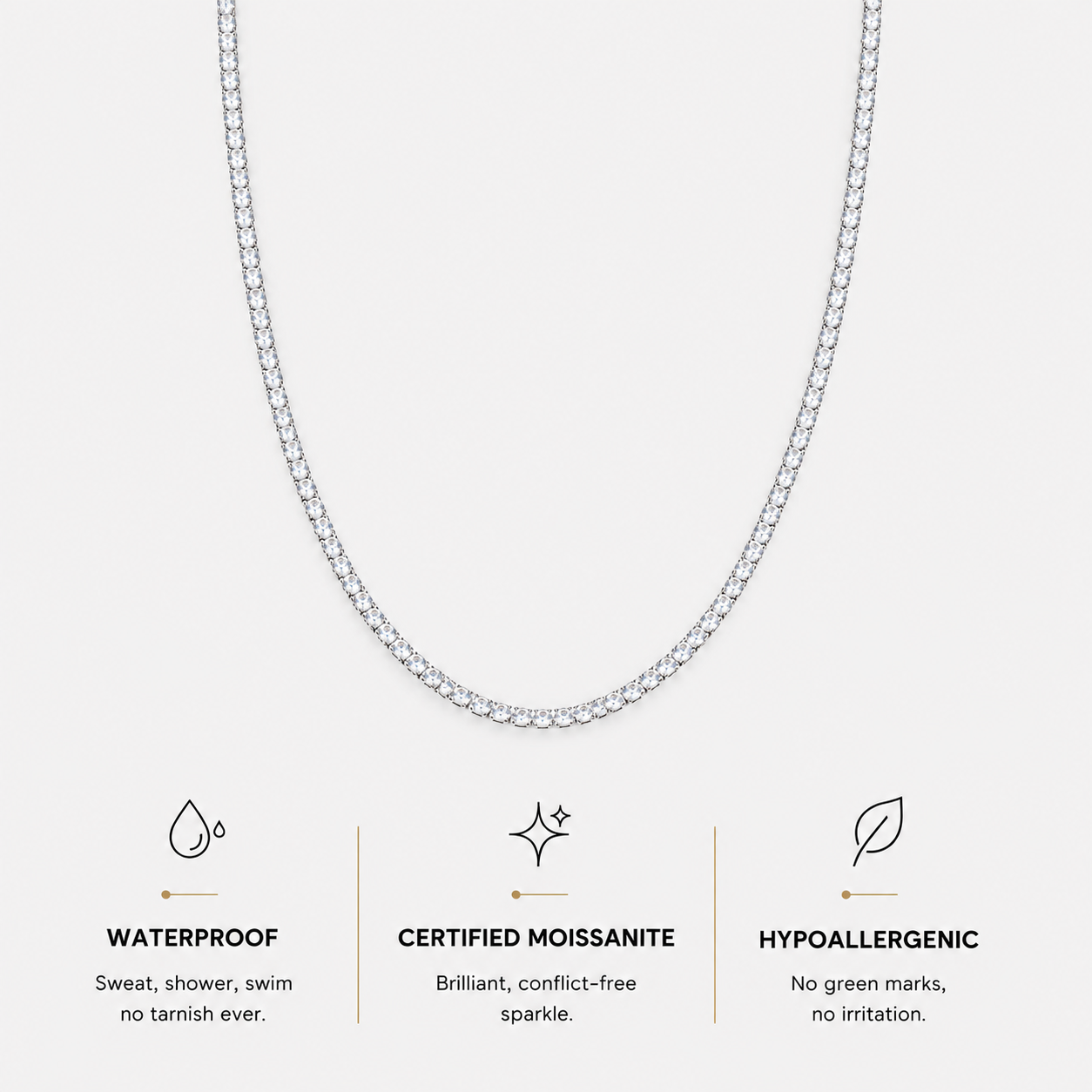 Berlo Heritage — 925 Silver Rhodium Moissanite Tennis Chain Necklace