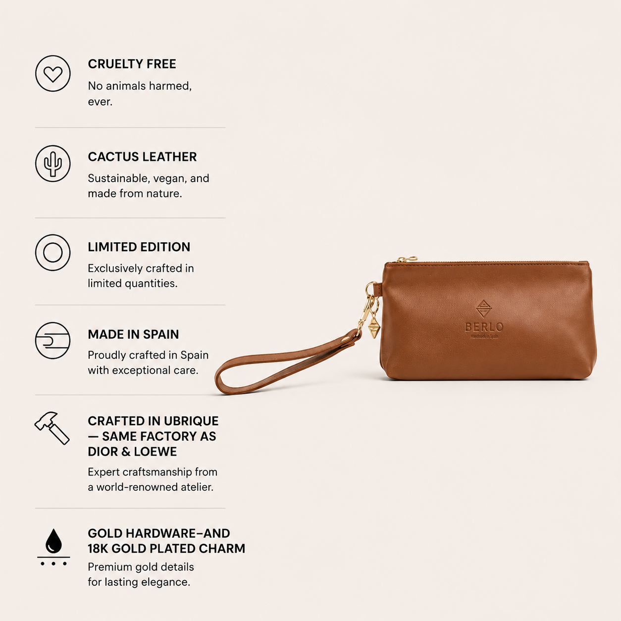 Berlo Cactus Leather Pouch Bag Small