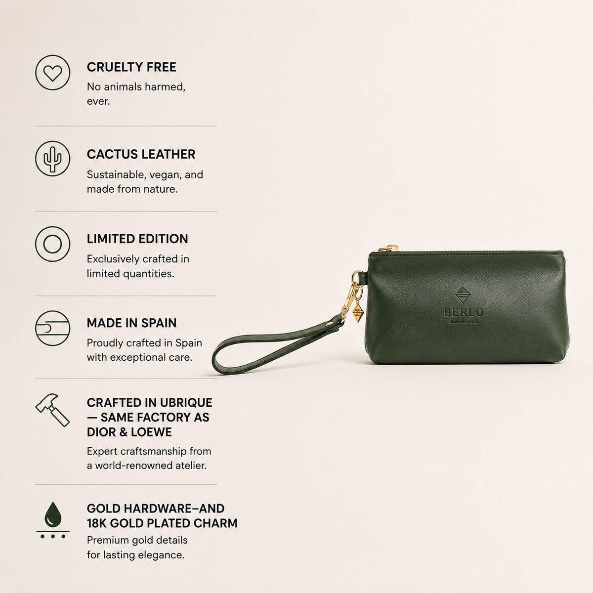 Berlo Cactus Leather Pouch Bag Small