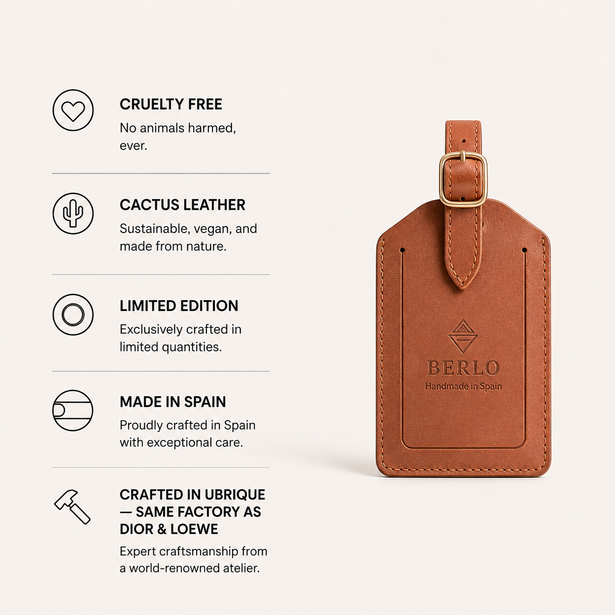 Berlo Cactus Leather Luggage Tag