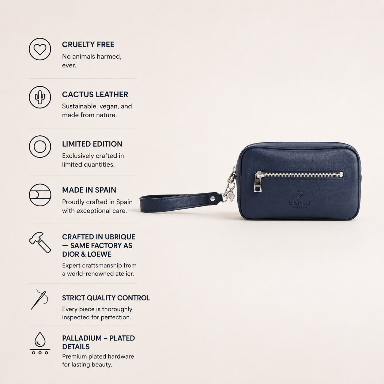 Berlo Cactus Leather Toiletry Bag Small