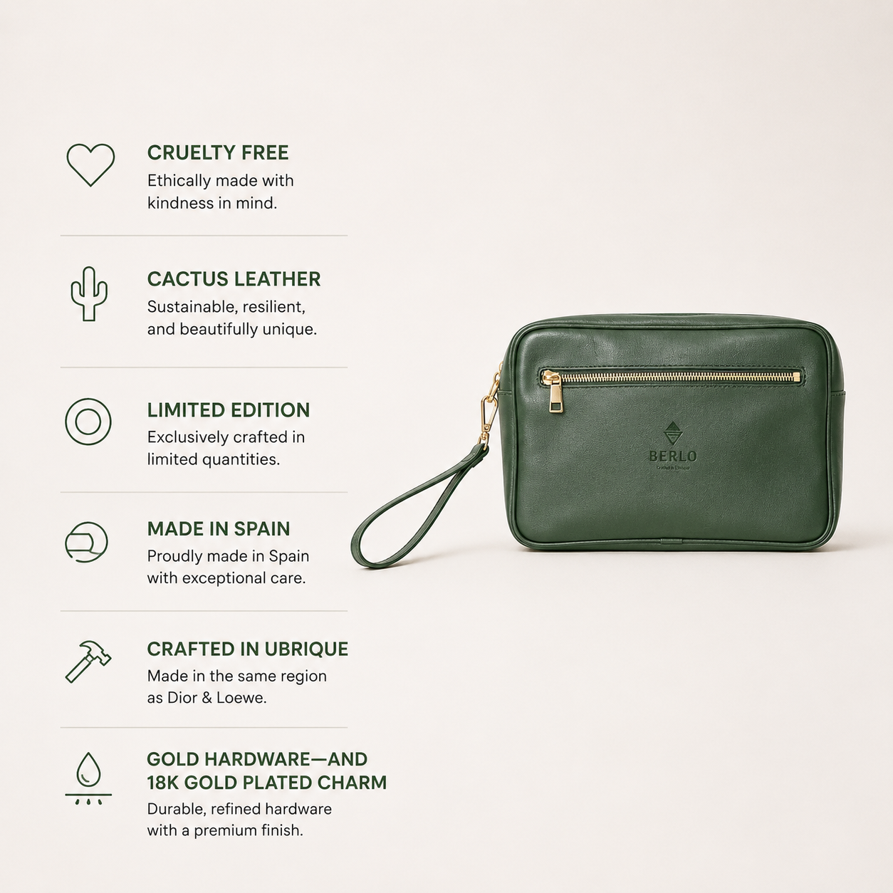 Berlo Cactus Leather Toiletry Bag Large