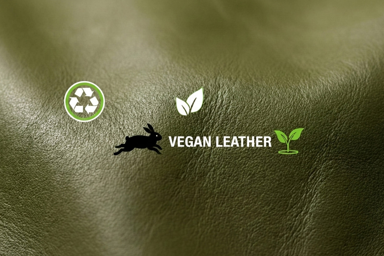 Minimal luxury composition: cactus leather texture, soft natural light, subtle sustainability symbols.