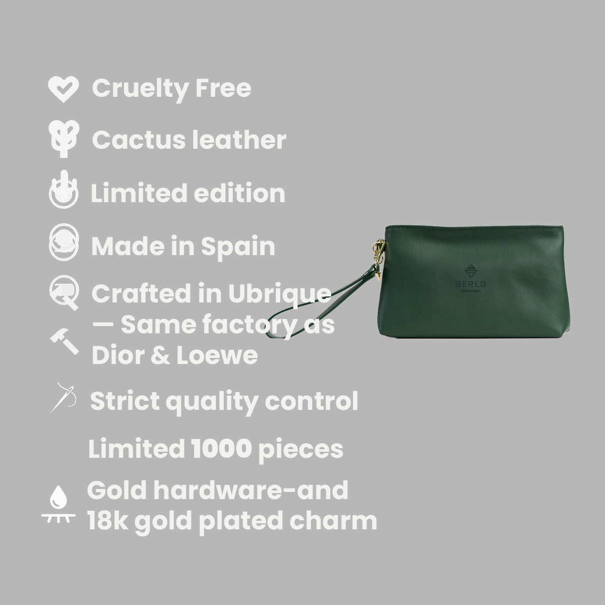 Berlo Cactus Leather Cosmetics Bag Large