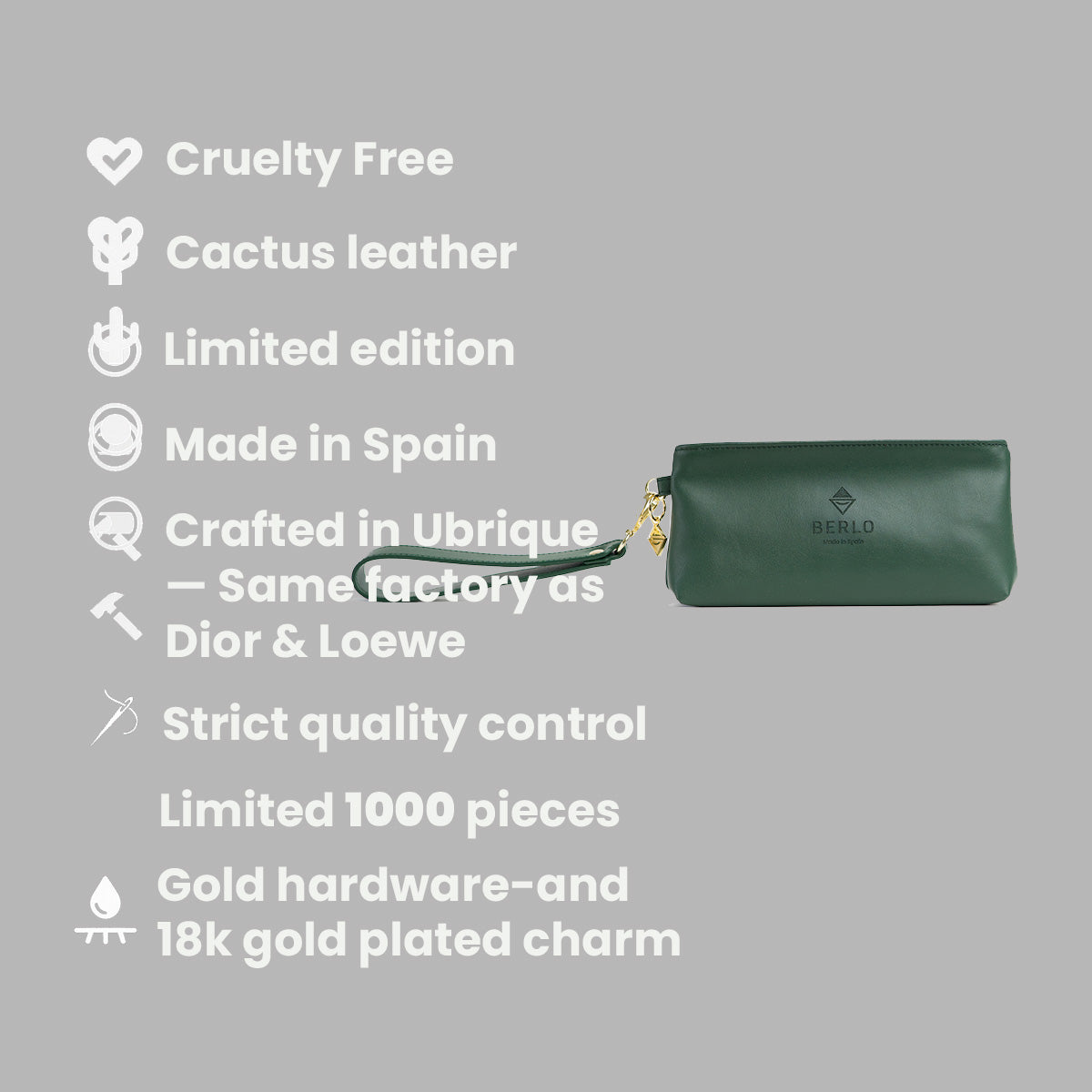 Berlo Cactus Leather Cosmetics Bag Small