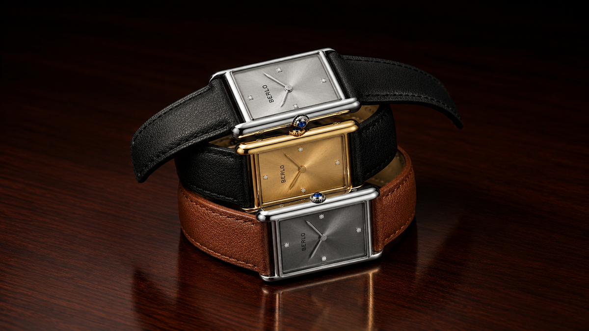 Berlo Tank in black and gold with diamond-set dial