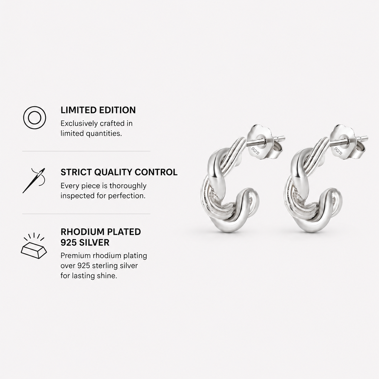 Berlo Heritage — 925 Silver Rhodium Classic Hoop Earrings