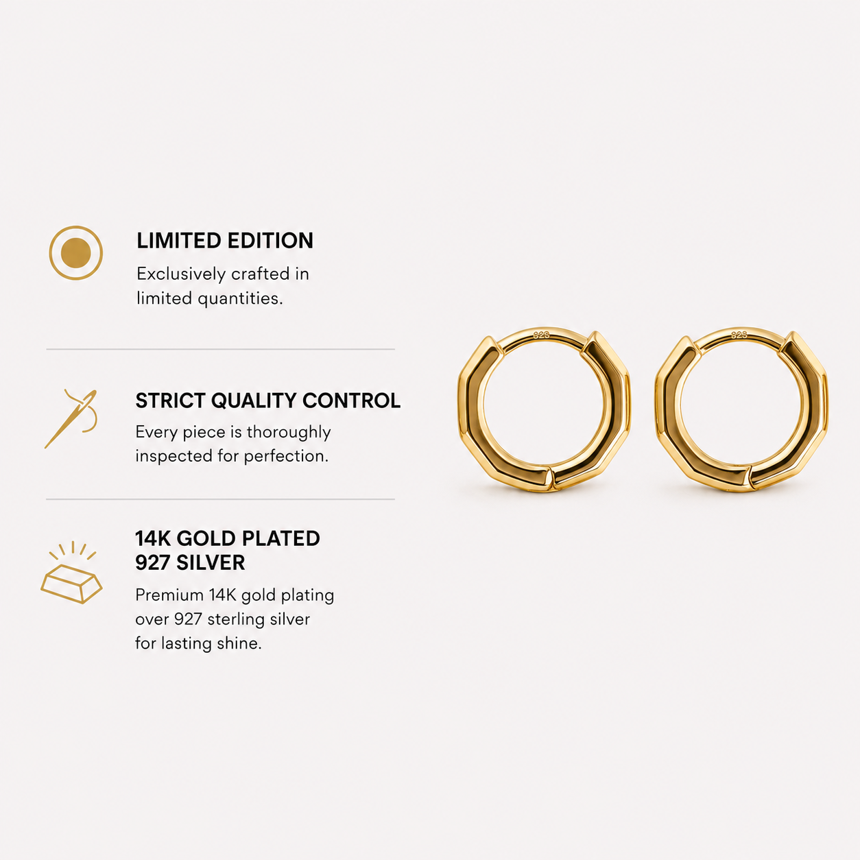 Berlo Heritage — 14K Gold Vermeil Geometric Huggie Earrings