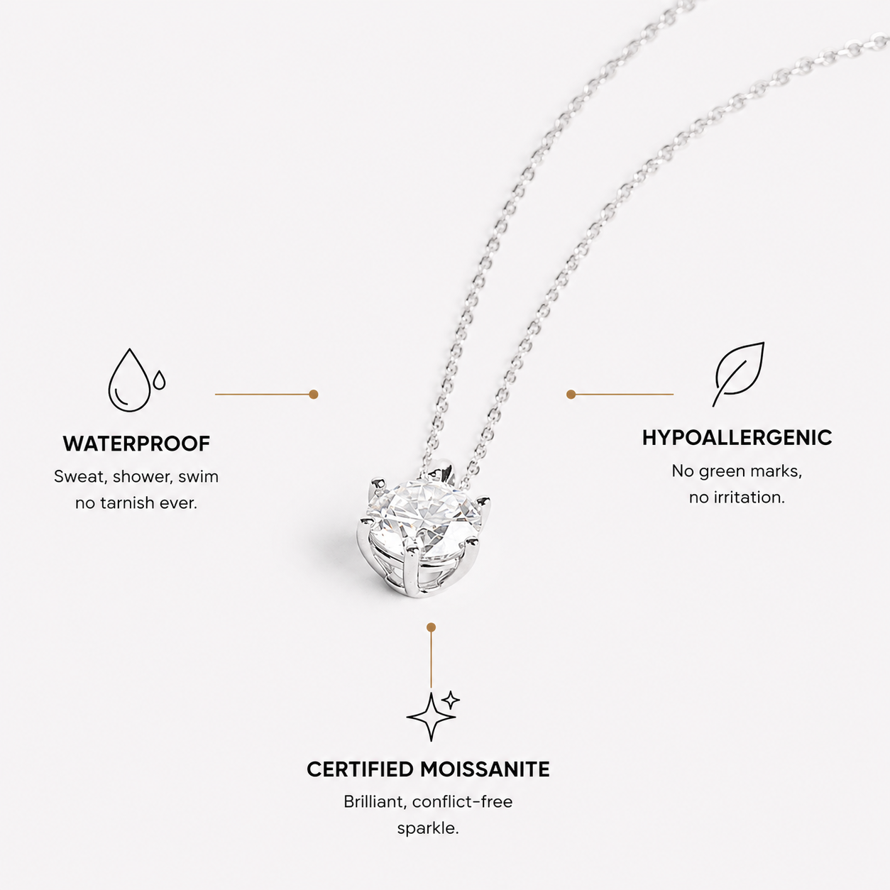 Berlo Heritage — 925 Silver Rhodium Moissanite Halo Necklace