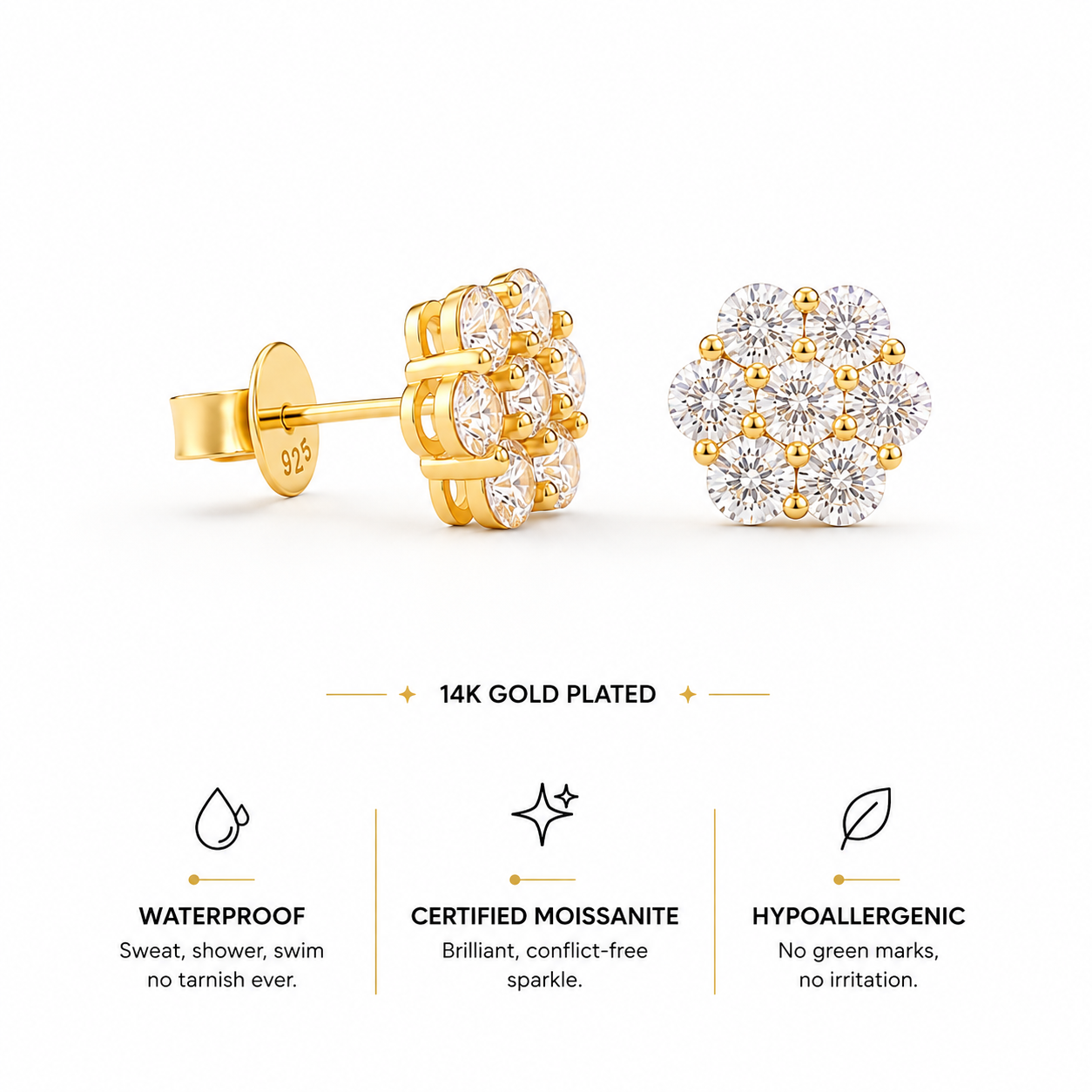 Berlo Heritage — 14K Gold Vermeil Floral Moissanite Stud Earrings
