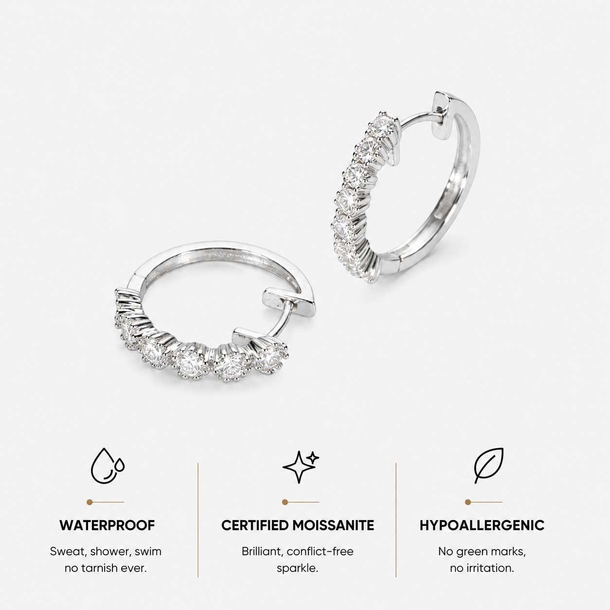 Berlo Heritage — 925 Silver Rhodium Moissanite Pavé Hoop Earrings