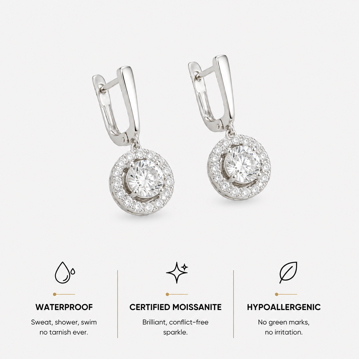 Berlo Heritage — 14K Gold Vermeil Moissanite Halo Drop Earrings