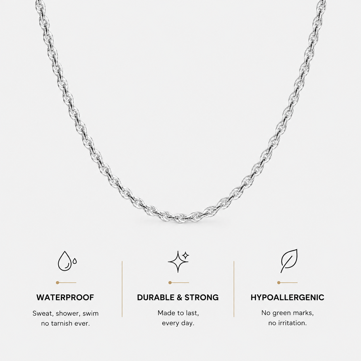 Berlo Heritage — 925 Silver Rhodium Rope Chain Necklace