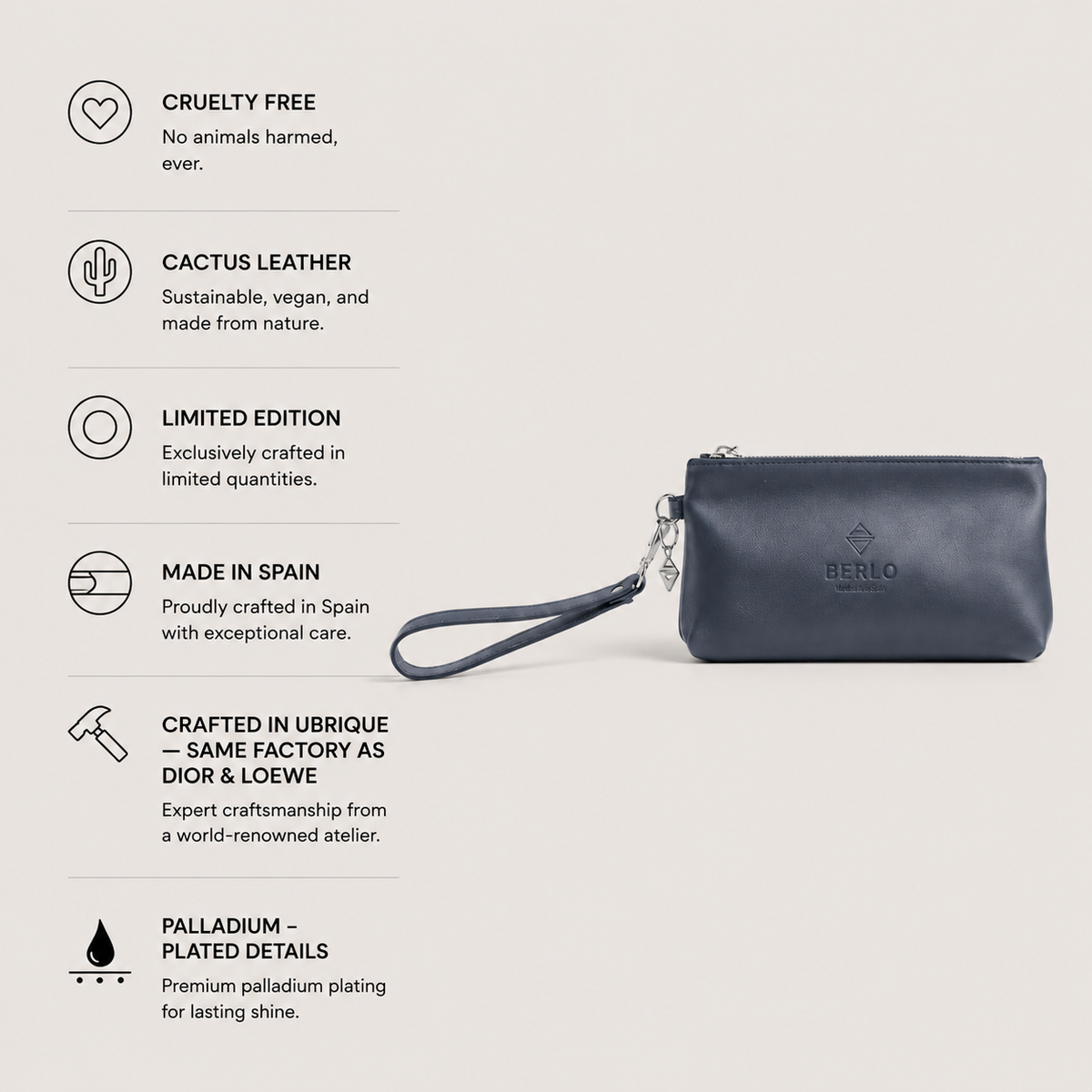 Berlo Cactus Leather Pouch Bag Small