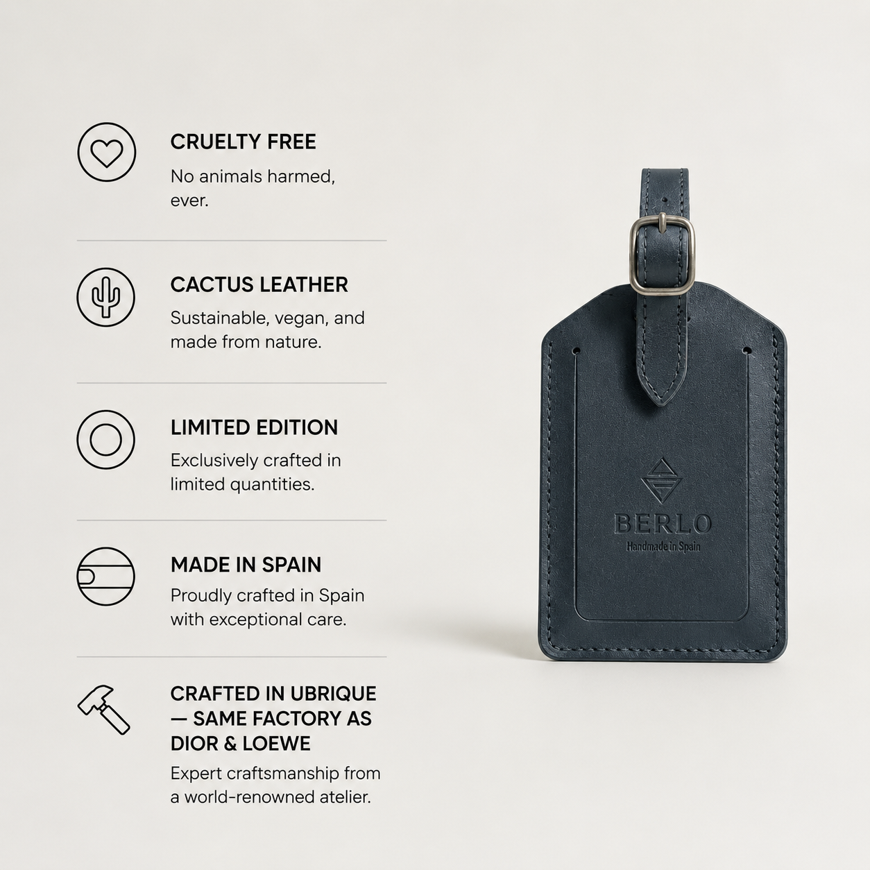 Berlo Cactus Leather Luggage Tag