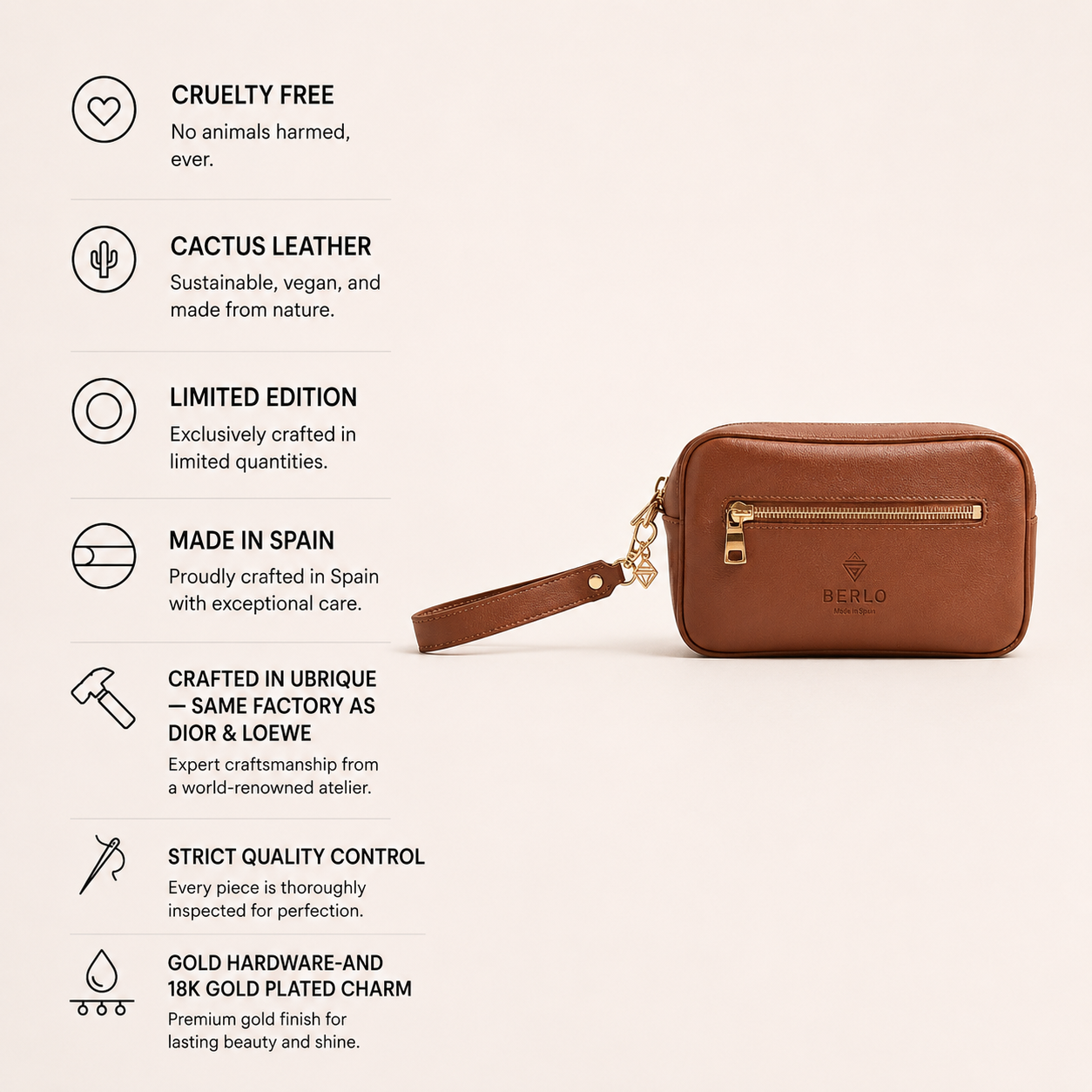 Berlo Cactus Leather Toiletry Bag Small
