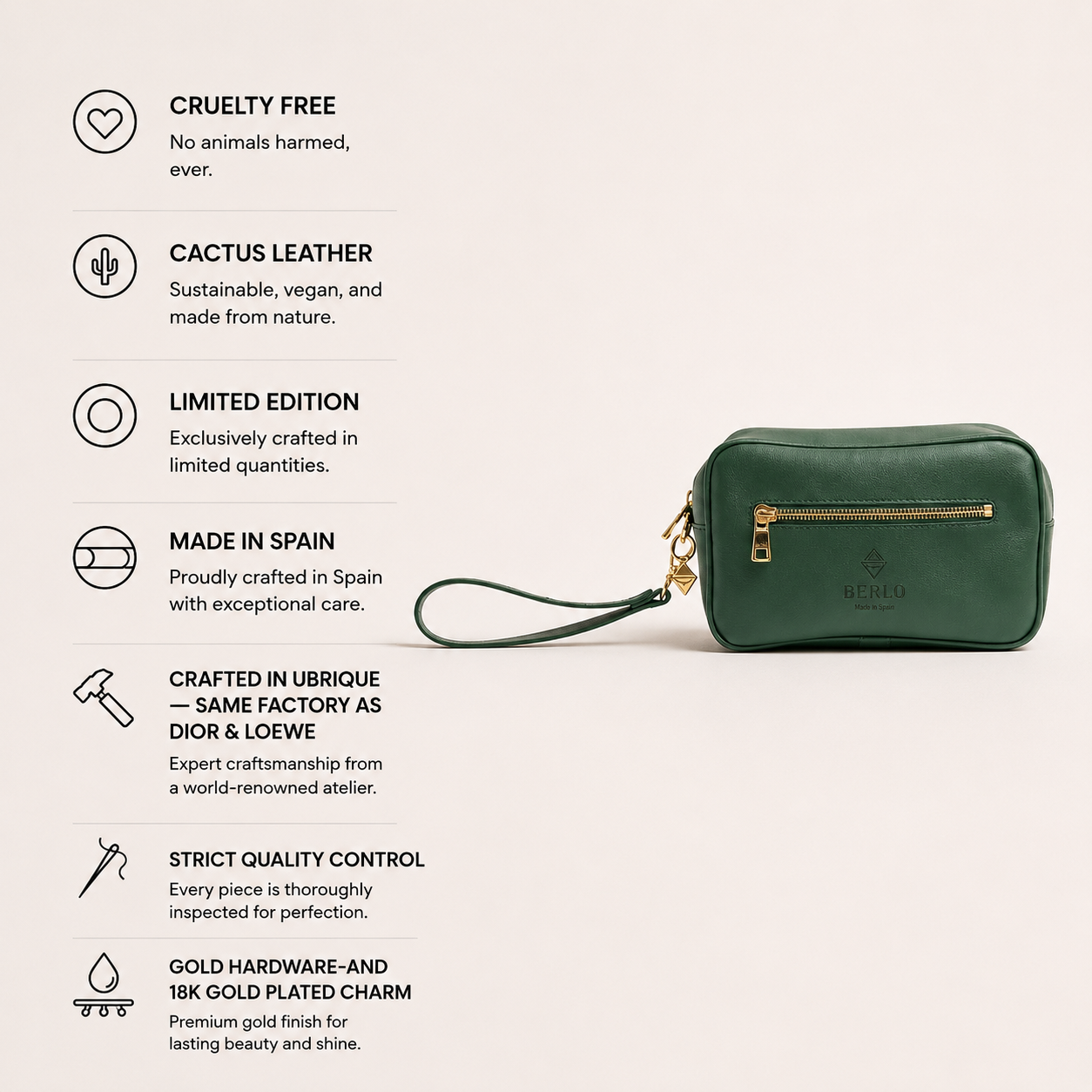 Berlo Cactus Leather Toiletry Bag Small
